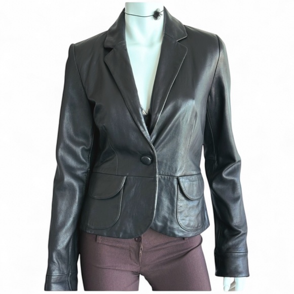 Mossimo Genuine Leather Fitted Blazer Jacket – Size M – Black - Picture 1 of 10